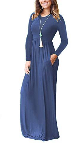 Image of AUSELILY Women's Classic Long Sleeve Dress Loose Plain Long Casual Maxi Dresses with Pockets 2026