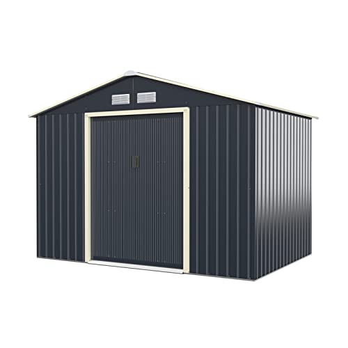 GOPLUS 4,83m² Abri de Jardin en Métal Galvanisé avec Porte Coulissante avec Poignée Portable,...