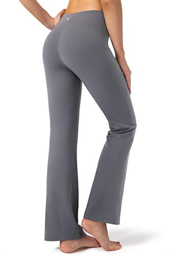 28"/30"/32"/34" Inseam Women's Bootcut Yoga Pants Long Bootleg High-Waisted Flare Pants With Pockets Grey-Flare-32-S #TOP2