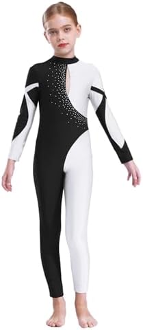 Body Intero In Poliestere E Spandex Per Ginnastica Artistica Bambina: Maniche Lunghe, Con Strass, Rete Trasparente E Collo Finto, Per Balletto E Pattinaggio