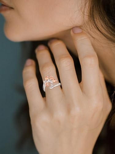 Dreamboat Rose Gold Plated Rings for Women Rose Rings for Women Adjustable Sterling Silver Engagement Wedding Jewelry Flower Gifts4
