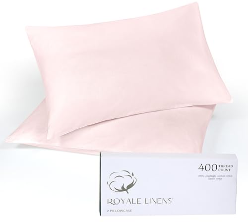 Image of Royale Linens 400 Thread Count 100% American Grown Cotton Standard Pillowcase Set - Luxury Sateen Standard Pillow case - 20 inchx26 inch Inch - Soft & Smooth Set of 2 Pink Pillowcases - (Std, Kyoto Blush)