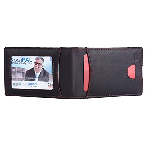 Image of Brooklyn Bridge Genuine Leather Money Clip Wallet for Men Oil Pull Up Brown - Premium Slim RFID Protected Wallet with Cash Clip & Multiple Card Slots, Stylish Front Pocket Design, Gift for Men