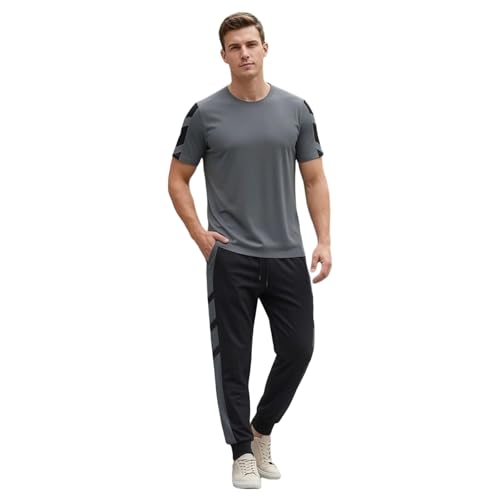 Ensemble sport grande taille homme en soie glacée avec t-shirt et pantalon d'été