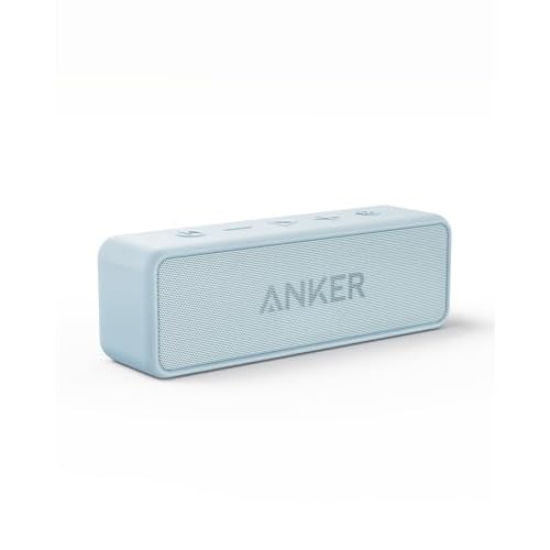 Anker Soundcore 2 Portable Bluetooth Speaker with 12W Stereo Sound, BassUp, IPX7 Waterproof, 24-Hour Playtime, Wireless Stereo Pairing, Speaker for Home, Outdoors, Travel White+Blue