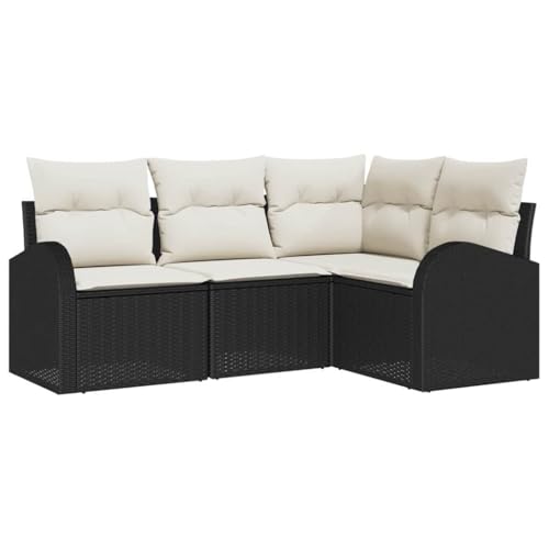 vidaXL Ensemble de canapé de Jardin 4 pcs Noir et Blanc polyrotin, Jardin et terrasse, canapé Moderne d'extérieur, sectional modulable Durable, sièges Confortables...