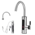 Electric Heating Faucet, 110V Tankless Hot Water Heater Faucet with Instant Temperature Display, Electric Kitchen Bathroom Fast Heating Tap Water Faucet (304 Stainless Steel)