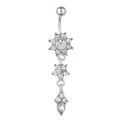 BSLVWG Surgical Steel Belly Bars Clear Belly Rings Navel Rings Belly Button Piercing Jewellery Belly Bars Balls Steel Belly Button Jewelry Cover