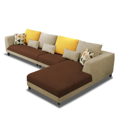 Image of Galib RHS 6 Seater L Shape Sofa Set for Living Room (Cream Brown Fabric) Premium Fabric Sofa