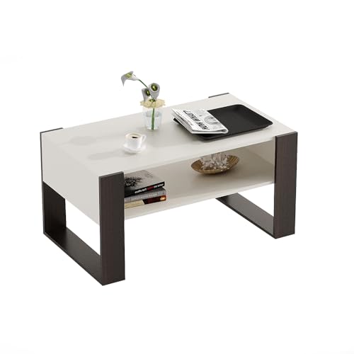 Image of FURNEASER Witely Coffee Table Modern Centre Table with Storage Shelves, Teapoy, Centerpeice Tea & Coffee Table for Living Room, Engineered Wood, Matte Finish (CT-LR-WH)