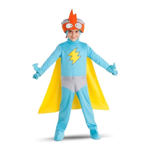 My Other Me - Disfraz para niño Kid Kazoom en amarillo y azul con gorro, pasamontañas, mono, capa, cubrebotas, guantes y brazaletes talla 4-5 años. Despierta al héroe que llevas dentro.