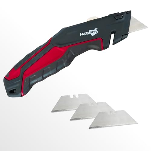 MARAPON - MARAPON® Couteau à moquette professionnel avec 4 lames | Couteau à tapis extra robuste | Couteau de poche | Outil de cutter pour une utilisation professionnelle | Petit couteau de travail