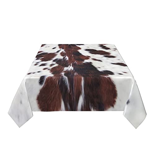 Indoor Outdoor Rectangle Print Tablecloth,Longhorn White Cowhide With Black And Brown Spots Fur Background,Dust-Proof Wrinkle Resistant Washable Table For Camping Banquet Dining Tablecloths 54"X72" #TOP7