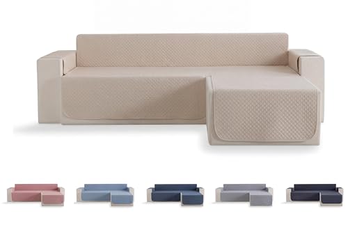 Todocama – Funda Cubre sofá, plazas, Protector de sofás Acolchado de Rombos, Transpirable, fácil de Limpiar, (Beig Arena, Chaise Derecho 200cm)