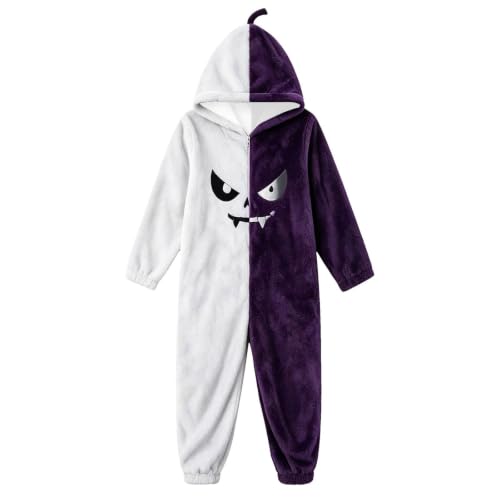 GAHIEDIM Onesie Adult, Onesie Adult Plus Size Halloween Pumpkin Pajamas Warm For Costumes Plush Hooded Costume Adults Purple 01 Large - image 5