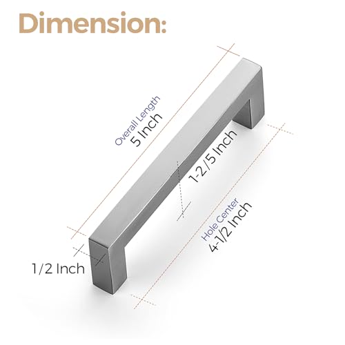 Image of Ravinte 32 Pack 4-1 /2 Inch Kitchen Square Cabinet Handles Satin Nickel Pulls Brushed Nickel Kitchen Cabinet Hardware Handles for Cupboard Drawer Pulls