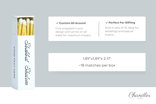 Customizable Personalized Matchboxes – Set of 10 – Shabbat Shalom Design – Colorful Matches & Matchsticks – Perfect for Shabbat (2" Matchsticks, Shabbat #1)