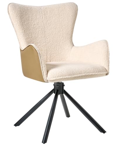 Image of Beliani Set of 2 Upholstered Boucle Dining Chairs Light Beige with Metal Legs with Armrests 360° Swivel NOVI