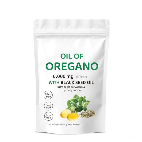Lzcjen Premium Oregano Oil & Black Seed Oil Softgels – 2-in-1 Herbal Supplement with 6000mg Strength, 180 Softgels – 4X Carvacrol & Thymoquinone – Immune Support