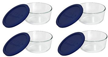 Pyrex 7201 4-Cup Glass Bowl and 7201-PC Dark Blue Lid (4-Pack) - Made in USA