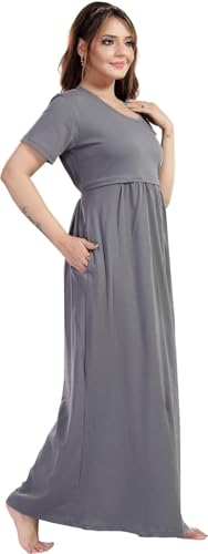 Image of Fabme Women's Full Length Printed Pre and Post Pregnancy Pure Cotton Nursing Nightdress Nighty