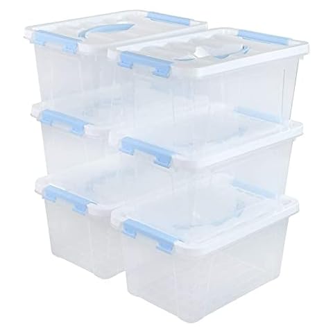 Leendines 6 Packs 6 Quart Clear Plastic Storage Container Box Bins with Lids/Latches Clips/Handles Cover