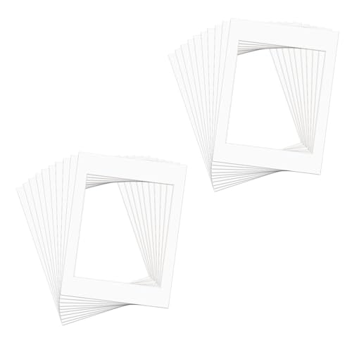 Buaak 20 Stück Passepartout Karton, Außengröße 20,8x29,5 cm (DIN A4) Innengröße 15x20.1 cm, Bilderrahmen a4 Weiss, Passepartout Nach Maß für Fotorahmen, Poster, Gemälde, Fotos, Art Prints