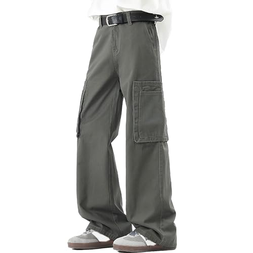 XYXIONGMAO Men's Black Casual Hip Hop Streetwear Loose Pleated Techwear Joggers Overalls Cargo Pants Multi-Pocket Sweatpants