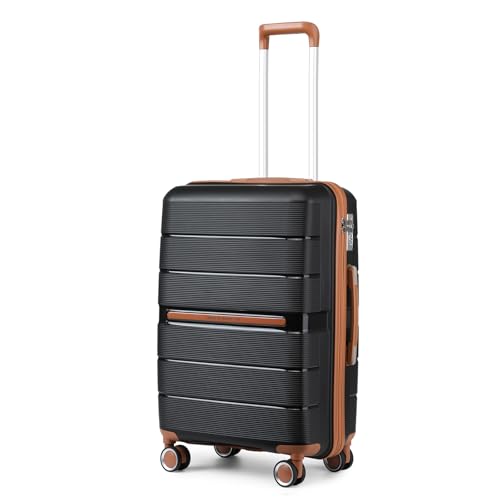British Traveller Valise Moyenne Taille Valises Soute 69 Liters, Rigide Trolley en Polypropylène à 4 roulettes et Serrure TSA, 66x43.3x28.5 cm (Noir)