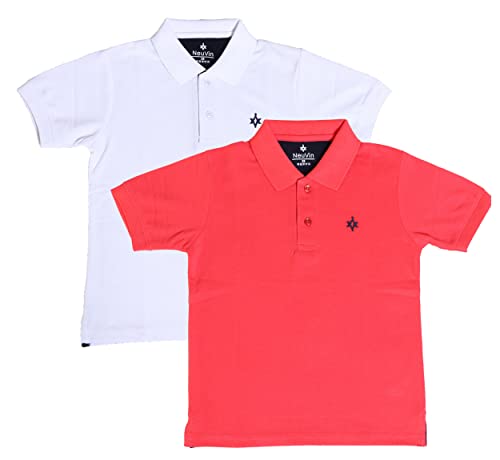 Image of Boys Polo T-Shirts Pack of 2 - Cotton Matty Fabric, Half Sleeves, Stylish Collar Neck, Comfortable Fit for Kids