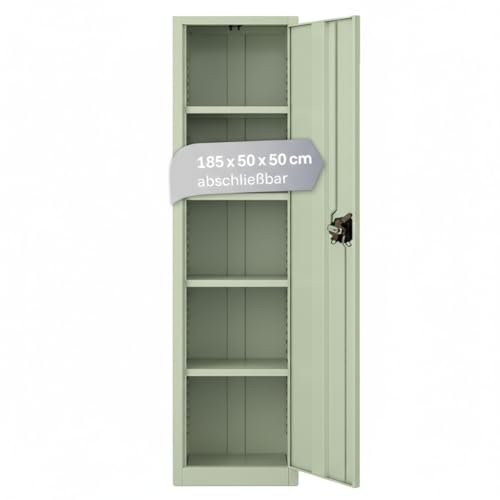 LagerZwei Mehrzweckschrank 185x50x50cm I Metallschrank, 4 Fachböden I Aktenschrank, abschließbar I Robuster Allzweckschrank als Spind, Werkstattschrank & Kellerschrank I Stahlschrank mintgrün