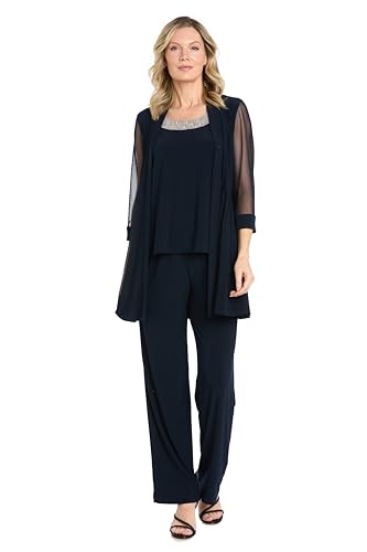 R&M Richards womens Beaded Neck 2 Piece Pant Set Dress, Ã‚ navy, 16 US