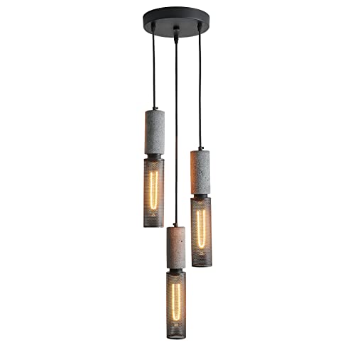 ADCTHOME 3-Light Concrete Linear Pendant Light with a Metal Mesh Shade,Modern Industrial Hanging Cement Pendant Lighting for Kitchen Island Bedroom Living Room Dining Room Light Fixture