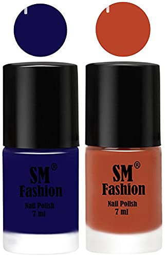 Image of Long Lasting Nail Polish | Nail Paint Combo 7 ml Each) - Set of 2 Dark Blue-Light Coral