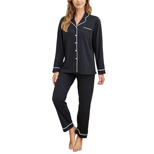 Image of Tugege Pajamas Set Long Sleeve Sleepwear Womens Button Down Nightwear Pj Sets