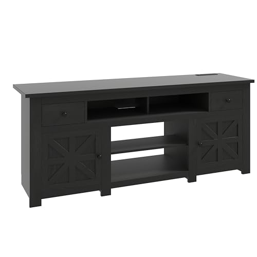 DWVO TV Table with Drawers, TV Stands for Living Room, Black Oak