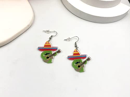 Cinco De Mayo Earrings for Women Mexico Fiesta Earrings Colorful Acrylic Pinatas Sombrero Cactus Guitar Maracas Drop Earrings Mexican Cinco De Mayo Dangle Earrings Mexican Theme Carnival Jewelry Gifts - Image 3