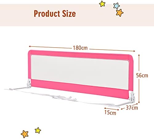 COSTWAY Bed Rail, 180cm Extra Long Toddler Safety Protection Guard, Folding Anti-Fall Beds Mesh Guardrail for Baby Kids (Pink)