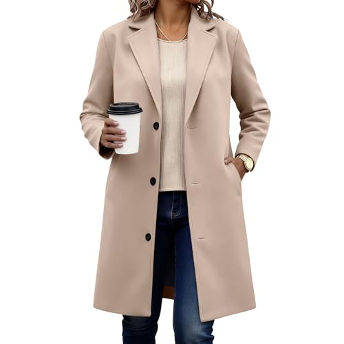 Image of Wool Jacket Women Lapel Button Down Pea Coats for Women Thicken Single Breasted Trench Coat Fashion Winter Jackets