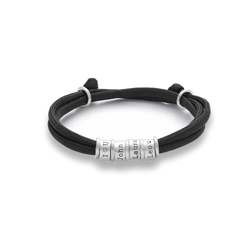 Custom Bracelets For Men Adjustable Mens Bracelet Personalized ONE SIZE FITS ALL 925 Sterling Silver Beads Handmade Paracord Jewelry Fathers Day Christmas Birthday Gifts for Him Dad Grandpa Son Kids