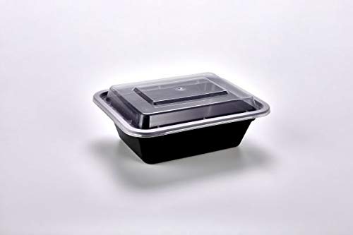 Sunrise Brands SR-818B 12 oz. Microwaveable Rectangle Takeout Container and Lid Combo, Black Base/Clear Lid, 150 ct.