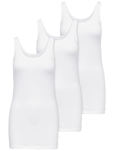 ONLY 3er Pack Damen Basic Tops Tank Top weiß lang 15201465 (L, Weiß...