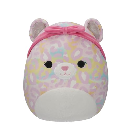 squishmallows original 12-inch michaela rainbow leopard with pink bandana - official jazwares plush