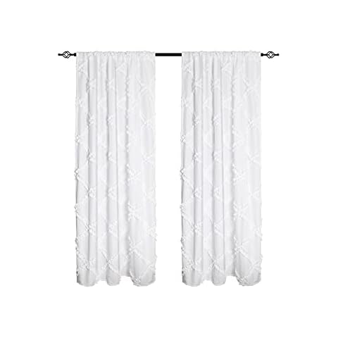 Seibeh Tex Ruffled Window Curtain Panels for Living Room, Dining Room, Bedroom (White, 54"×84") Cover