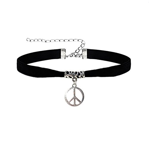 Likgus Peace Sign Choker Necklace,Classic Pendant Black Velvet Necklace Choker for Women Men