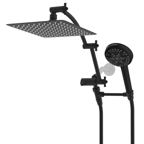 Cabezal de Ducha Hibbent con Soporte de Ducha de Latón Macizo, Cabezal de Ducha de Lluvia de Alta Presión de 10 Pulgadas, Combo de Ducha Manual con Brazo de Extensión y Manguera de 71'' en Bronce Aceitado