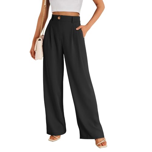 Wide Leg Dress Pants for Women High Waisted Lounge Pant Business Casual Trousers Flowy Palazzo Pants with Pocket2