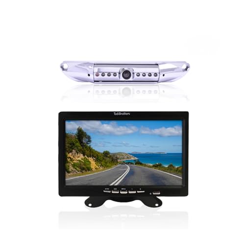 TadiBrothers 7 HD License Plate Backup Camera with a Monitor Wired for No Interference, 120 Wide-Angle, Weatherproof, Night Vision American-Based, 1-Year Warranty