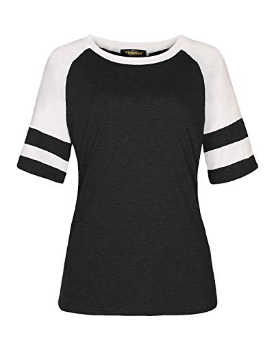 Yidarton Women's Color Block Short Sleeve T Shirt Casual Round Neck Tunic Tops(Black,S)