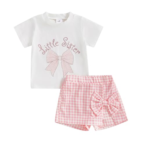 Gaono Toddler Girl Summer Clothes Baby 2Piece Skirt Set Short Sleeve Bow Print T-shirt Tops Bowknot Mini Skirt Cute Outfit (A-White, 12-18 Months)